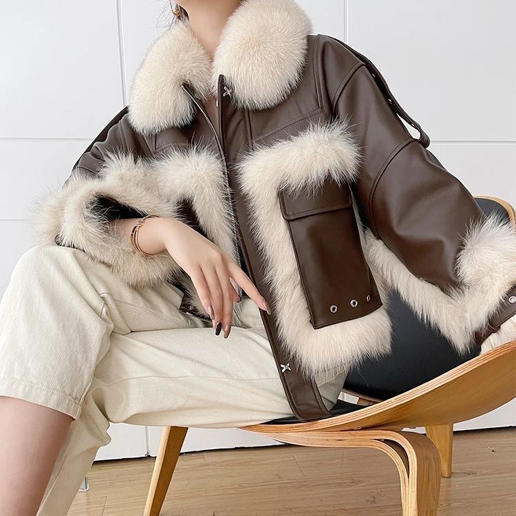 Sense Faux Fur Leather Coat