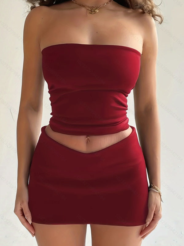 Slim-Fit Midriff Top & Skirt Set