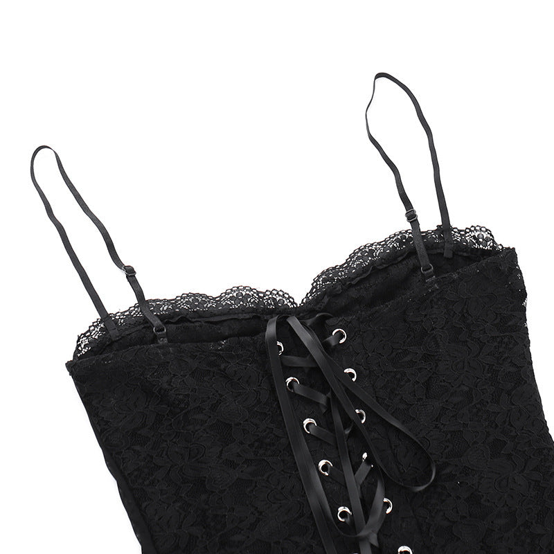 Vestido con cintura de encaje y tirantes para mujer