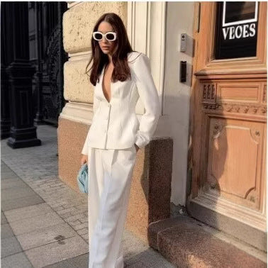 V-Neck Blazer Pants Set