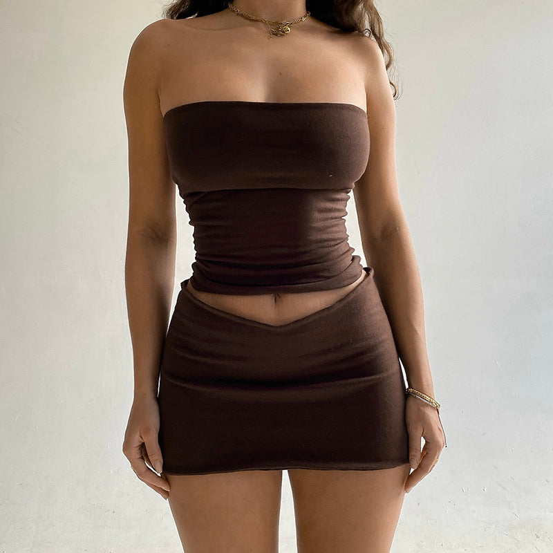 Slim-Fit Midriff Top & Skirt Set