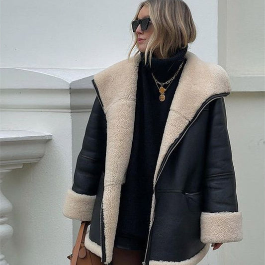 Cashmere Leather Coat with Fur Collar