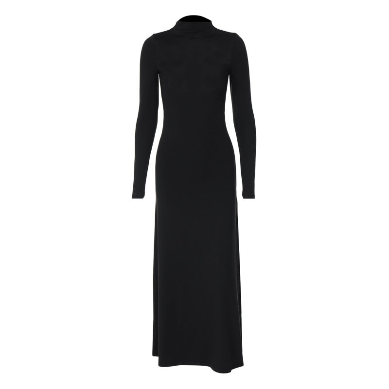 Long Sleeve High Neck Backless Dress