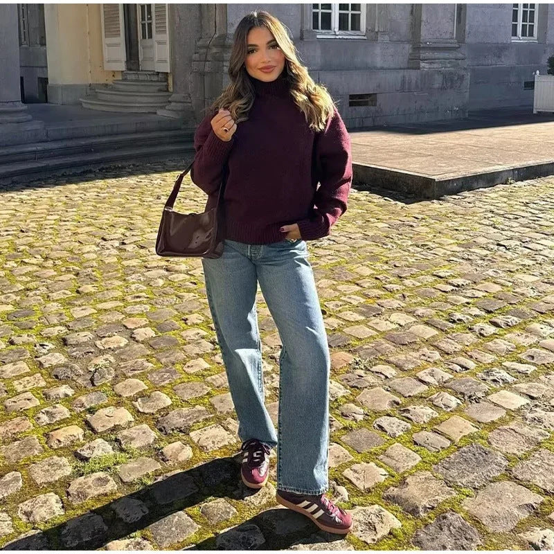 Vintage Wine Red Turtleneck Sweater