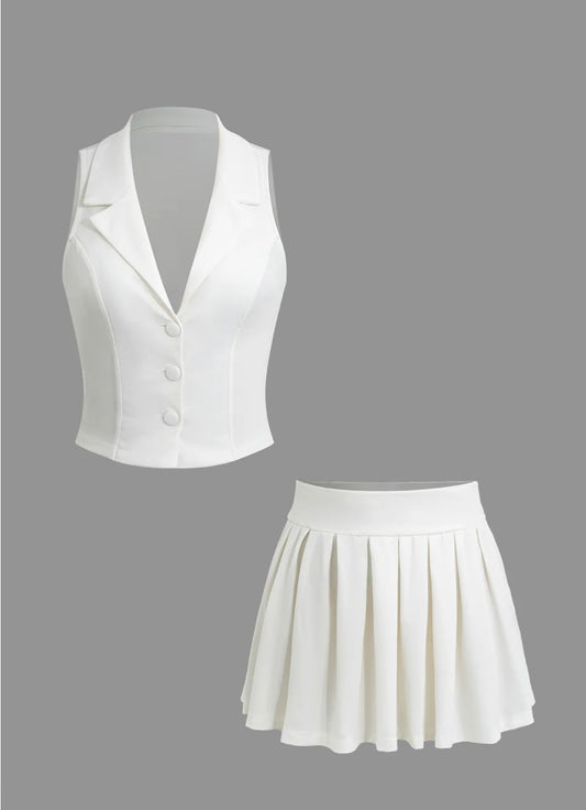 White Pleated Skirt Set