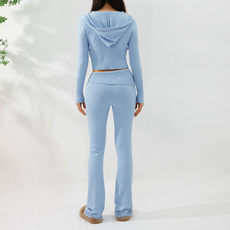 Zip Hoodie & High-Waist Pants Set