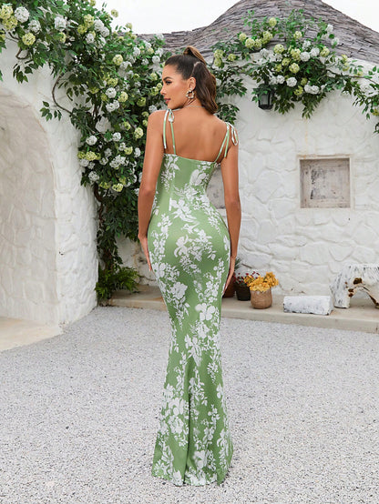 Vestido de tirantes florales ceñido a la cintura para mujer