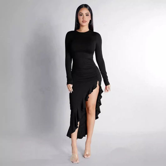 Slim Fit Ruffled Split Dress