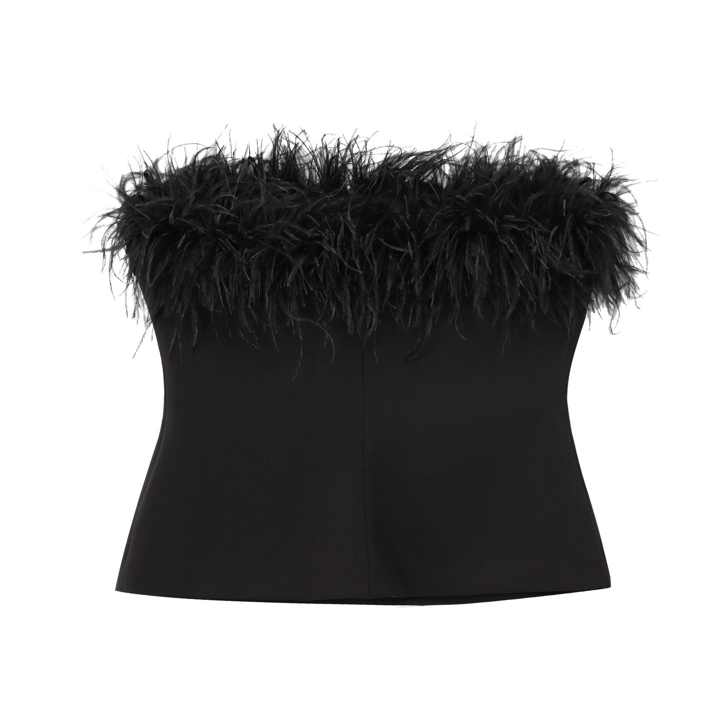 Black Feather-Detail Tube Top