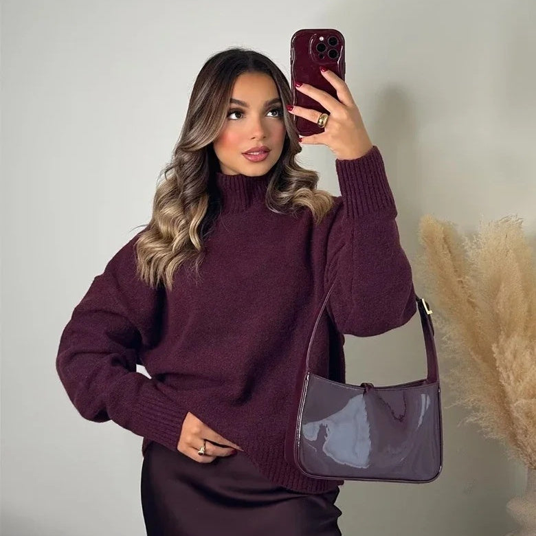 Vintage Wine Red Turtleneck Sweater