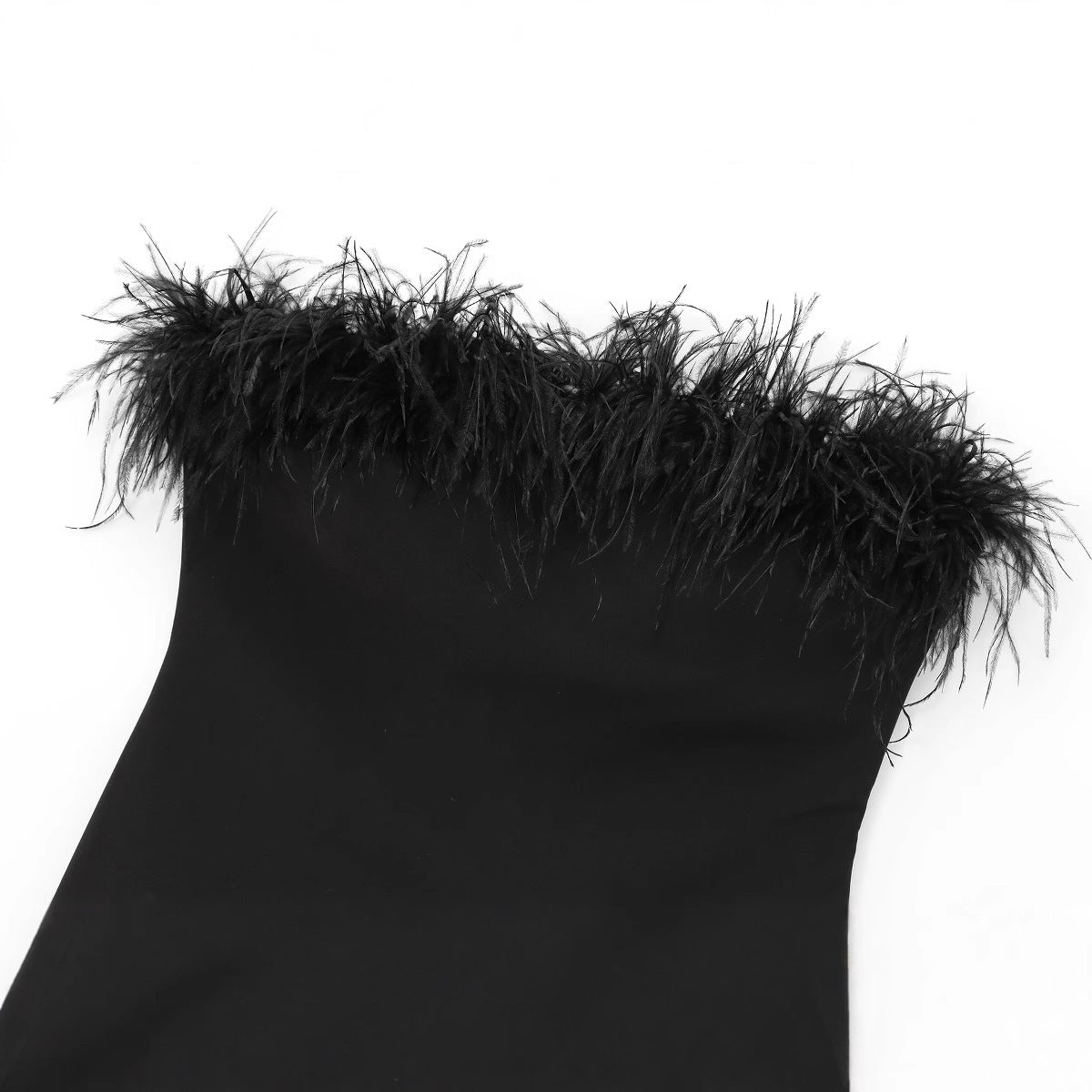 Black Feather-Detail Tube Top