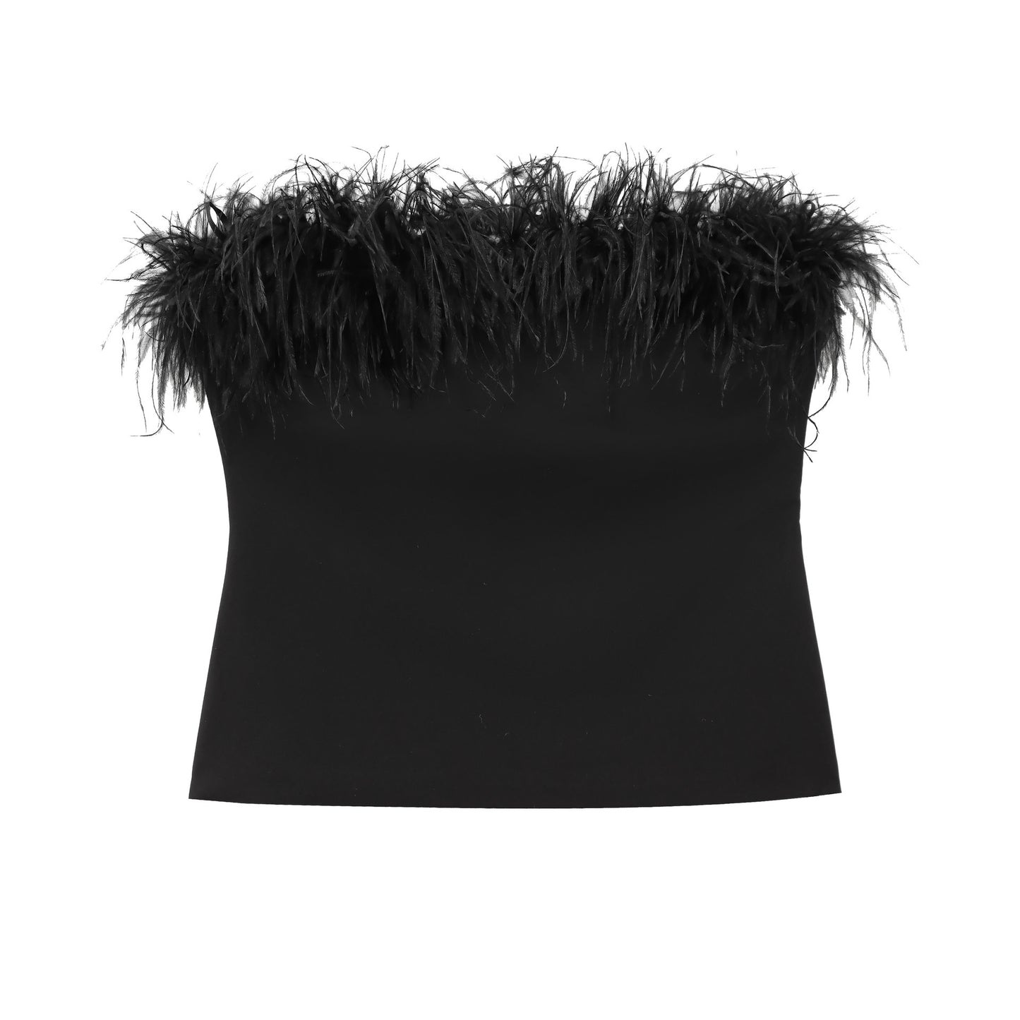 Black Feather-Detail Tube Top