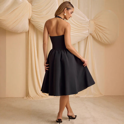 Halter Bow Deep V-Back Dress