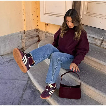 Vintage Wine Red Turtleneck Sweater