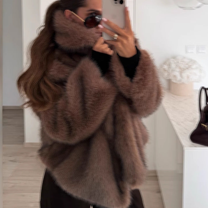 Solid Color Fur Plush Coat