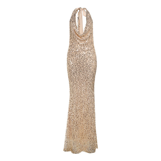 V-Neck Halter Sequin Dress