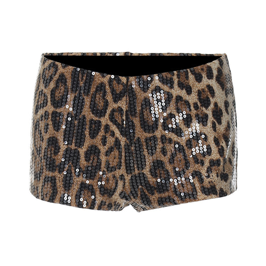 Sequin Leopard Print Skinny Shorts