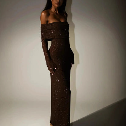 Strapless Long Sleeve Slim Rhinestone Dress