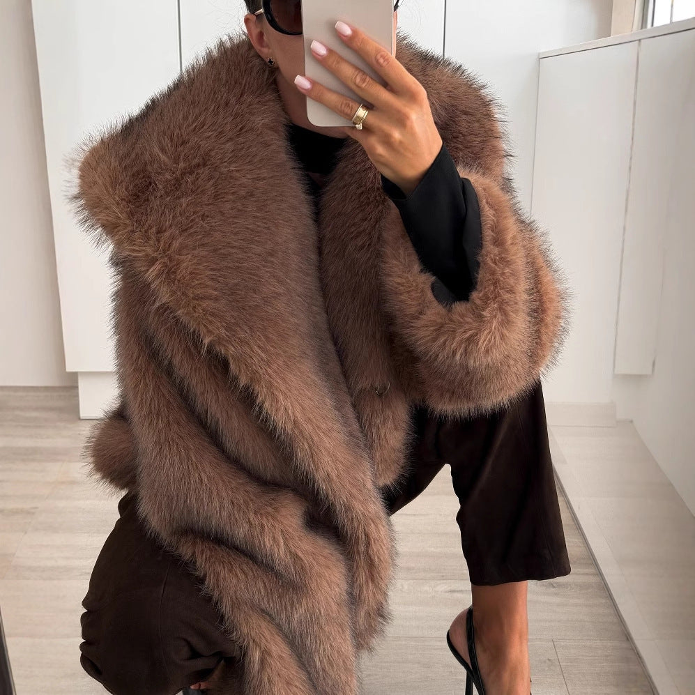 Solid Color Fur Plush Coat