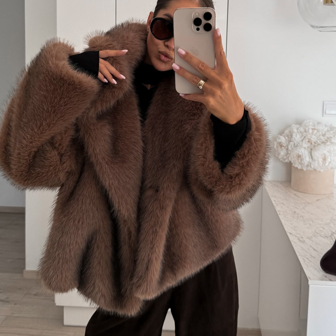 Solid Color Fur Plush Coat